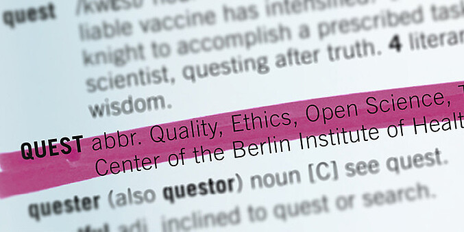 Text aus einem Lexikon, lesbar ist: QUEST abbr. Quality, Ethics, Open Science