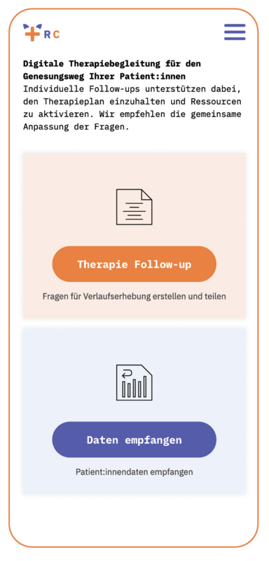 Recovery Cat Screen: Digitale Therapiebegleitung. Therapie Follow-up. Daten empfangen.